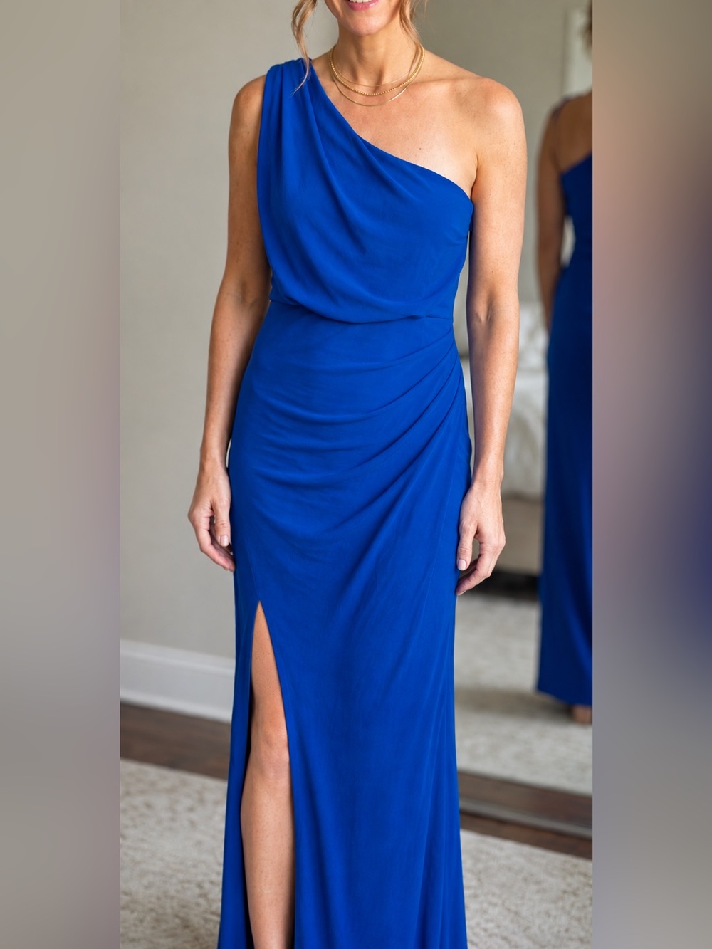 BCBGMaxAzria Cobalt One-Shoulder Evening Gown